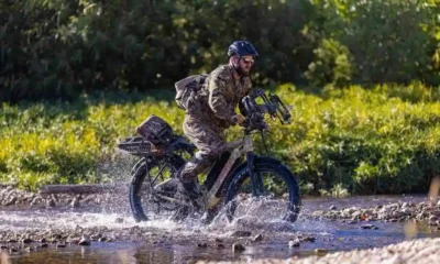 Electric hunting bike with large storage space on rough terrain